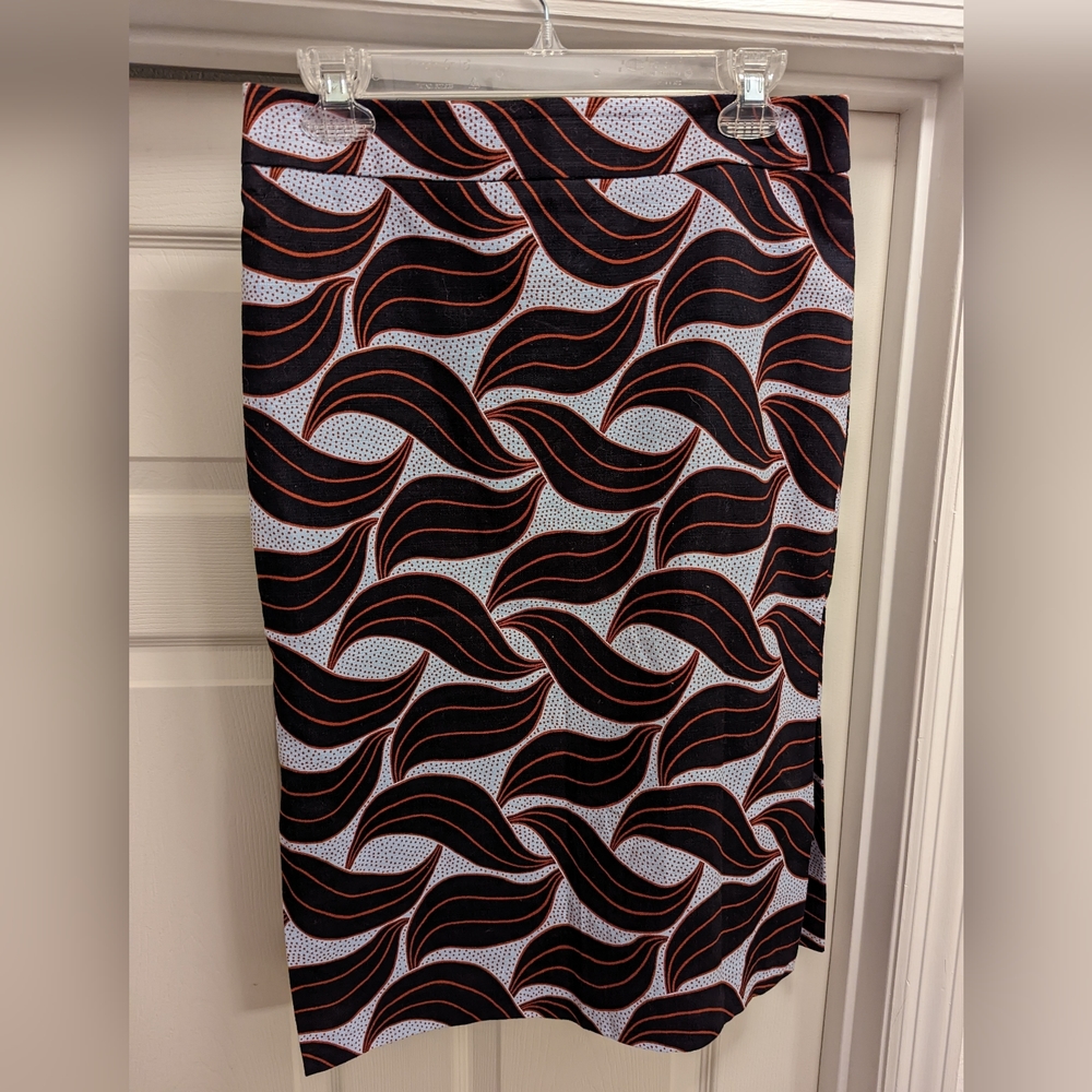 Ann Taylor blue, black and brown print pencil skirt size 6